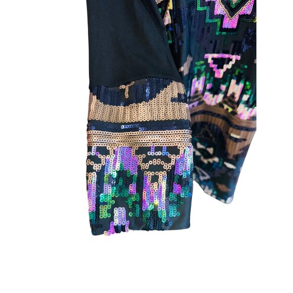 Mon Ami Blk Multicolor Sequin Geo Tunic Jersey Dress L/S M Evening Wear Cocktail - Picture 8 of 8